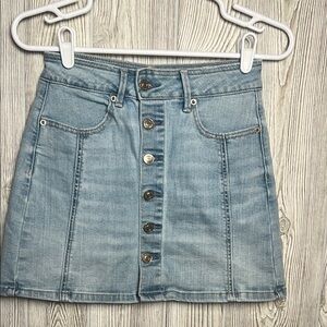 American Eagle Skirt Womens 0 Hi-Rise A Line Denim Jean Button Front Coastal Min